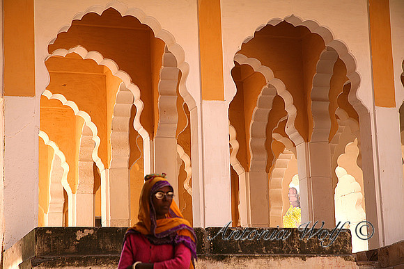 Women in Front of Yellow Arches